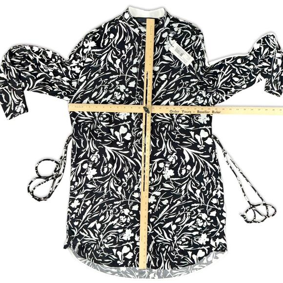 Proenza Schouler Black White Floral Button Long Sleeve Shirt Dress sz 2 NEW Tags - Picture 9 of 16